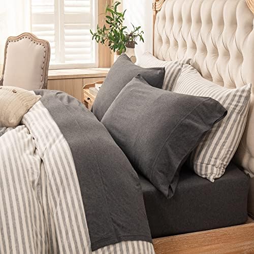 PURE ERA Jersey Knit 4pc Bed Sheet Set 100% T-Shirt Heather Cotton