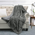 Stripe Faux Fur Throw Blanket with Sherpa Back, 60"x80", Dark Gray