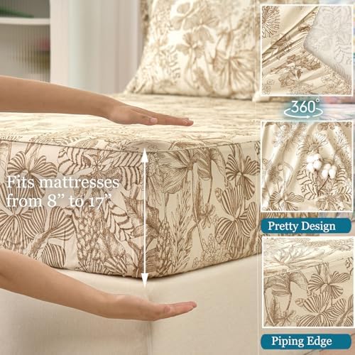 Zusbest Beige King Size Sheets 400TC 100% Brushed Cotton Flannel-Like