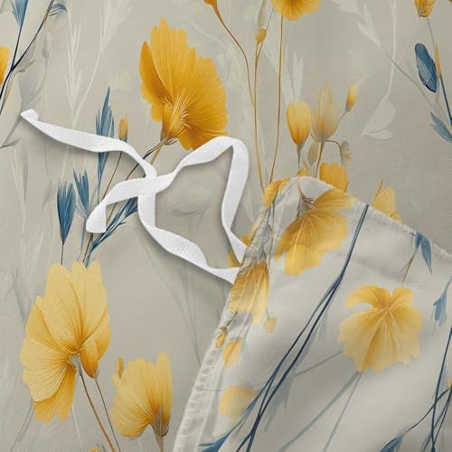 Plant Wildflowers Duvet Cover King, Minimalism Bedding Set 3 Piece
