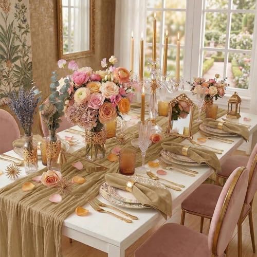 12 Pack Beige Cheesecloth Table Runner 20 x120 Inch - 10FT Boho Rustic