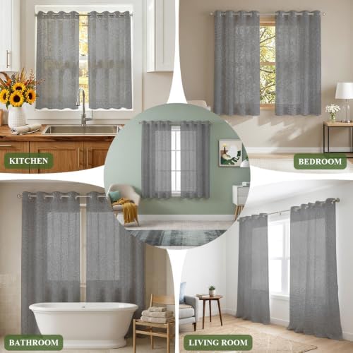 Gray Grain Texture Sheer Curtains 63 Inch Long 2 Panels, Vintage