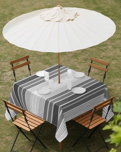 Gray Vertical Stripes Square Outdoor Tablecloth, Waterproof Table