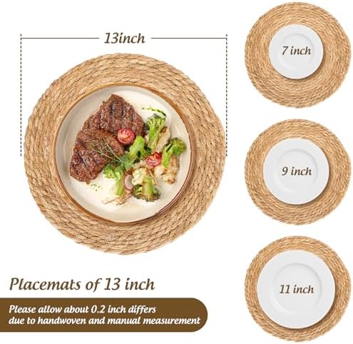 FYSUIMU 12 Pcs Round 13 Inch Fall Woven Placemats Rattan Wicker Place
