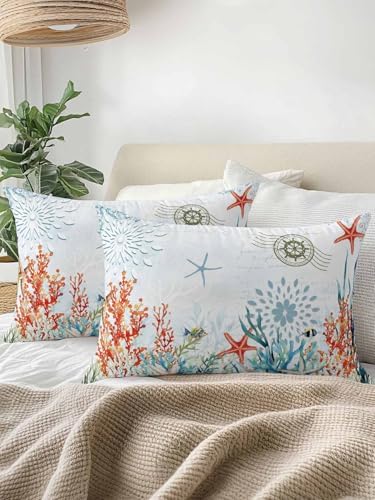 12x20 Outdoor Pillows Set of 2, Coastal Blue Waterproof Throw Pillow