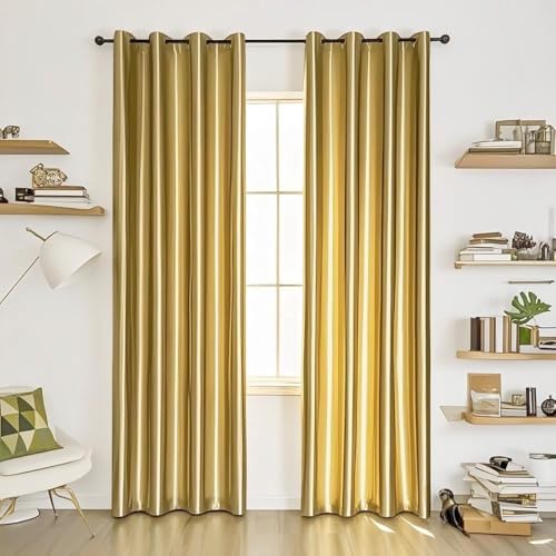 1 Pair Semi-Blackout Gold Curtains for Living Room Bedroom Grommet Top