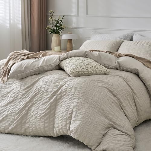 JELLYMONI Oatmeal Seersucker Duvet Cover Set Twin Size