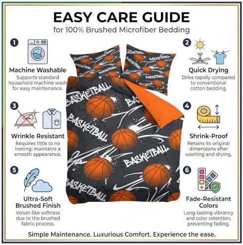 King Duvet Cover Set Soft Microfiber Graffiti Basketball