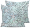 20x20 Pillow Covers Set of 2, Teal Blue Starfish Coastal Throw Pillow