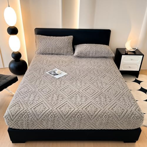 ZIQINPSQ Taffeta Velvet Jacquard Cal King Fitted Sheet - Luxury