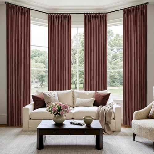 MIULEE Pinch Pleated Linen Curtains 40x96 Inch Chestnut Brown 4 Panels