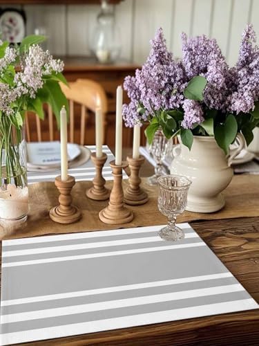 Placemats Set of 8 for Dining Table, Gray Geometric Fringe Washable