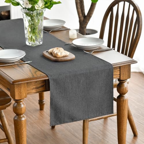 Artoid Mode Grey Table Runner, Seasonal Washable Kitchen Dining Table
