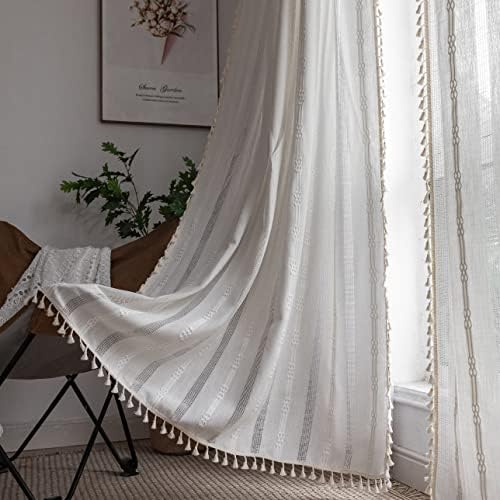 Boho Curtains Embroidery Linen Curtains 108 Inches Long 2 Pannels for