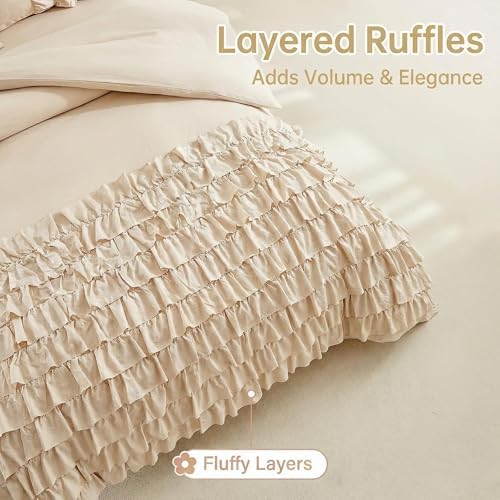Ruffled Duvet Cover Set Full Size Soft Shabby Chic Waterfall Bedding