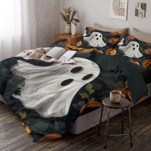 Charcoal Gray Retro Halloween Oil Painting Duvet Cover Set For Women