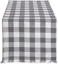 DII Fringed Check Tabletop, Table Runner, 14x108, Gray