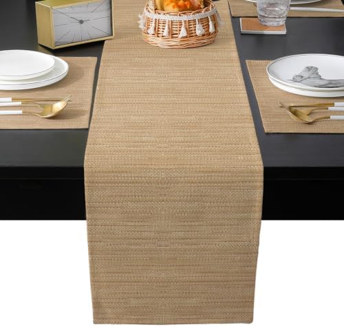 Sand Beige Table Mats Set of 6 with Table Runner 90 Inches Long,Boho