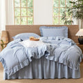 MooMee Ruffle Duvet Cover Set 100% Washed Cotton Queen