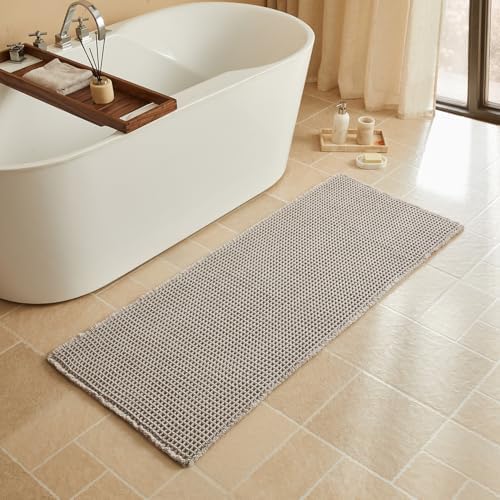 Triohero Waffle Runner Rug Bathroom, Long Boho Bath Mat, 24x60 Light