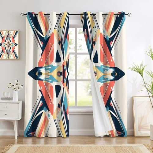 Blackout Curtains for Bedroom Abstract Design 84 Inch Length Thermal