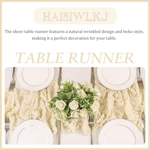 6 Pack 120 Inch Beige Cheesecloth Table Runner Boho Rustic Gauze Sheer