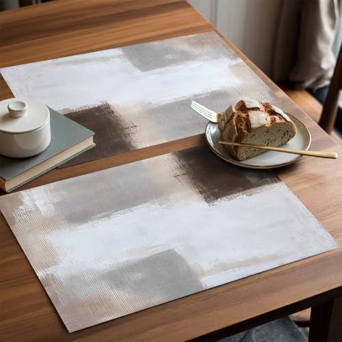Placemats Set of 8, Grey Brown Woven Placemat, Linen Place Mats for