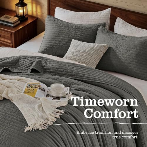 DOWN HOME King Quilt Bedding Set with Shams, Vintage Washed Soft