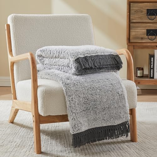 EMME Soft Sherpa Fleece Blanket with Tassel, Reversible Plush Fluffy