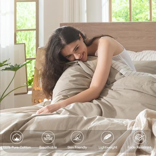 MooMee Duvet Cover Set 100% Washed Cotton Linen Like Cal King