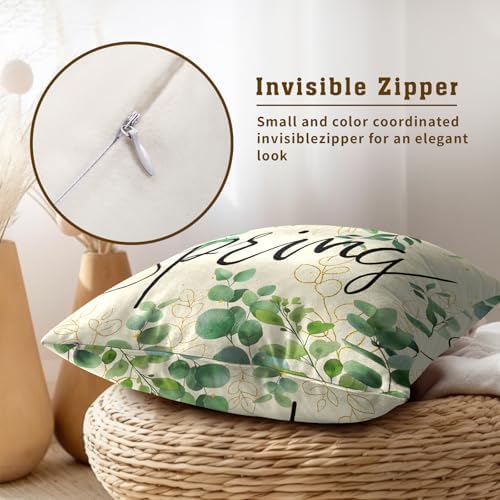 Spring Eucalyptus Leaf Pillowcase Set of 2 Black and White Plaid Decor