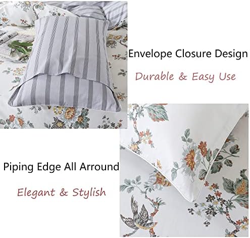 FADFAY Duvet Cover Set Elegant Floral Bedding Shabby Beige Bird Flower