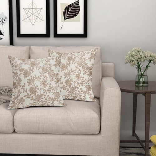 Light Brown Floral Pillow Covers 20x20 Set of 2 Vintage Flower Design