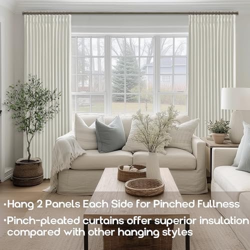 SHINELAND Pinch Pleated Cream Blackout Curtains 96 Inch Long 2 Panel