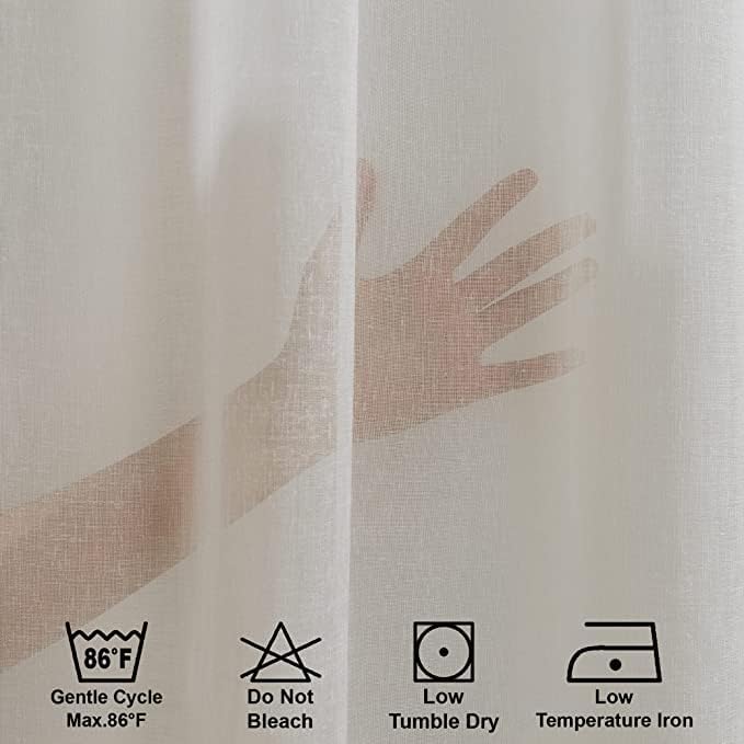 Extra Long Cream Linen Look Set of 2 Sheer Curtains Back Tab Home