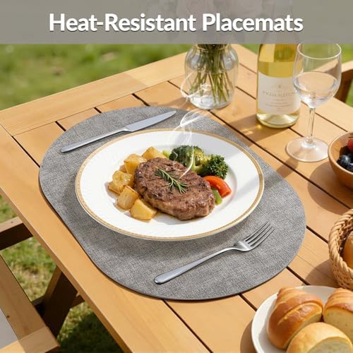 homing Heat Resistant Oval Placemats Set of 8, Light Grey