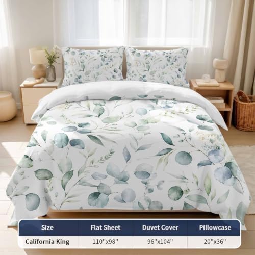 Eucalyptus Leaf California King 4 Piece Duvet Cover Set, Sage Green