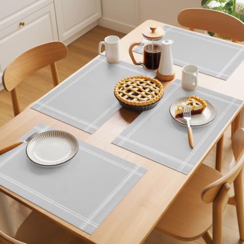 Cotton Linen Placemats for Dining Table Set of 8 Solid Color