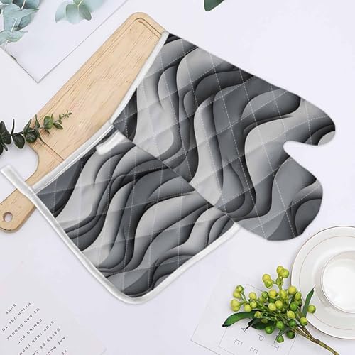 Quilted Cotton Terry Cloth Oven Mitt, Pot Holder Gray Black Gradient