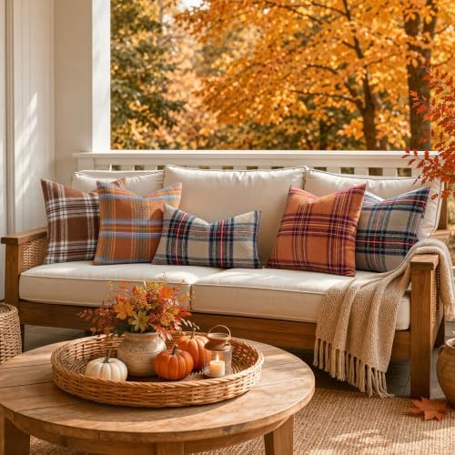 MIULEE Fall Plaid Decorative Pillow Covers Set of 2 22x22 Orange