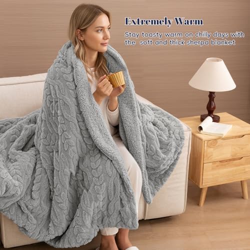 PHF Fluffy Sherpa Blanket, Grey, 60"x80" Twin Size
