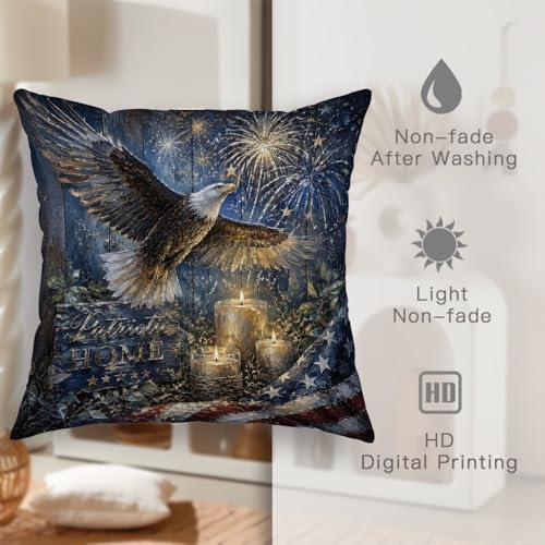 Eagle Throw Pillow Covers Set of 2, Patriotic Rustic Fireworks Candles
