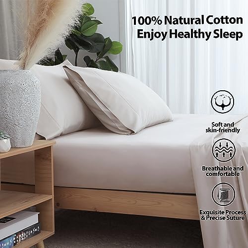 2-Pack Pure Cotton Queen Size Fitted Sheet, 600 Thread Count, Light