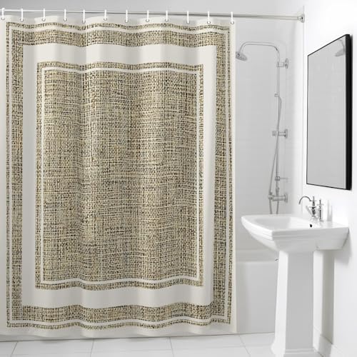 QueenKer Rustic Linen Texture Shower Curtain Brown Classic Natural