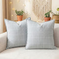 Grey Pillows Neutral Gray Plaid Linen Throw Pillow Covers 18x18 Set of
