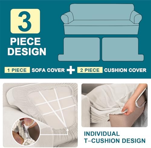 Turquoize 3 Piece T Cushion Sofa Slipcovers Stretch Couch Cover