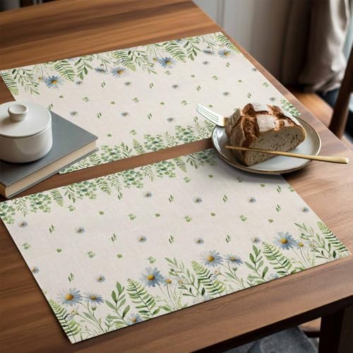 Placemats Set of 8, Farmhouse Botancial Woven Placemat, Linen Place