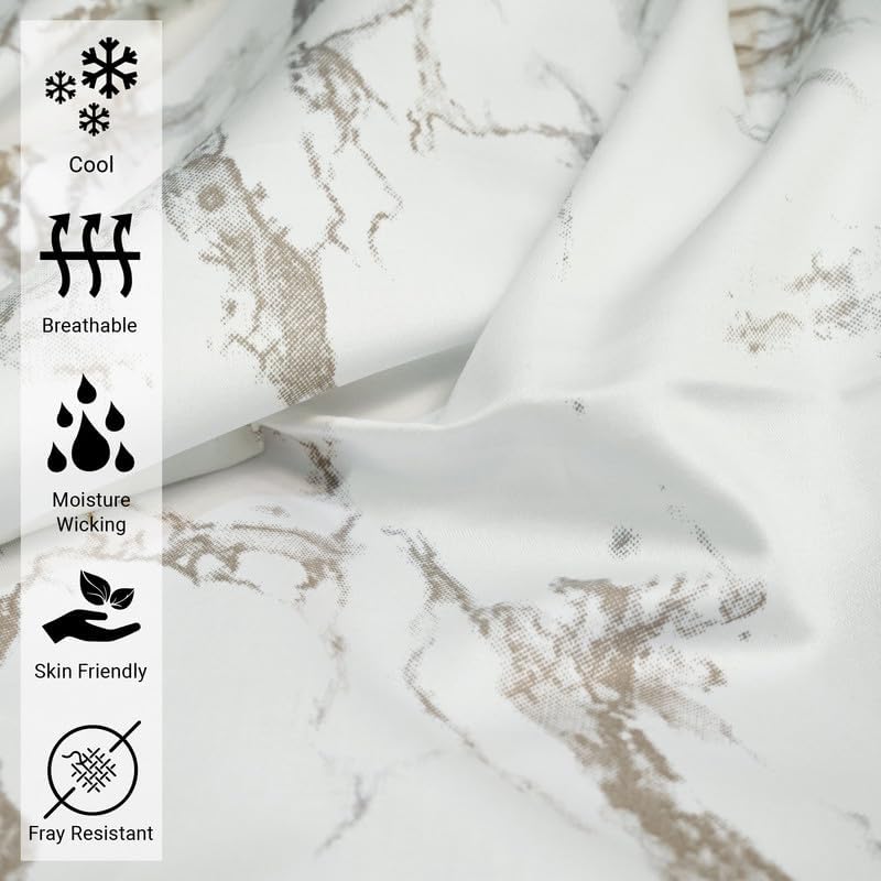 Pizuna 100% Cotton Carrara Marble Print Queen Duvet Cover Set 400TC