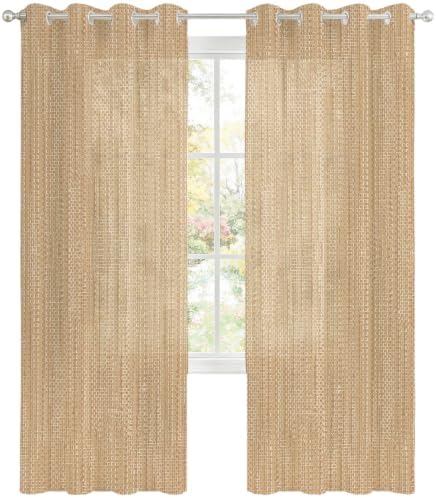 Sand Brown Sheer Curtains 84 Inch Long 2 Panels, Country Vintage