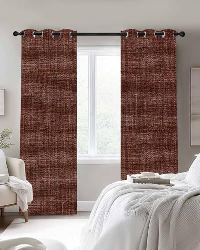 Blackout Curtains Room Darkening Drapes, Brown Rustic Vintage Burlap
